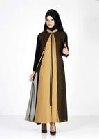 Tesettür giyim SİYAH T 8001 Öztaşgın Çift Renk Kombinli Ferace