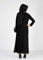 Tesettür giyim SİYAH T 8001 Öztaşgın Çift Renk Kombinli Ferace