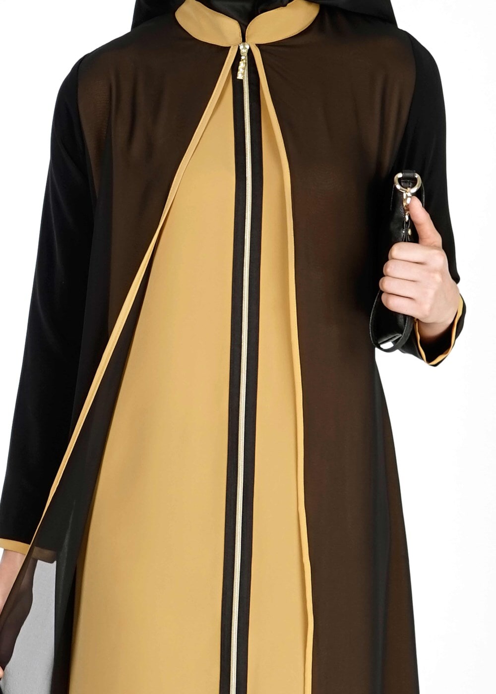 Tesettür giyim SİYAH T 8001 Öztaşgın Çift Renk Kombinli Ferace