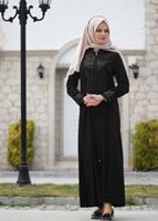 Tesettür giyim SİYAH T 15555 Öztaşgın Taş İşlemeli Hakim Yaka Ferace