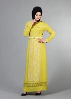 Vêtements hijab VERT T 4695 Puane Lazer Kesim Elbise