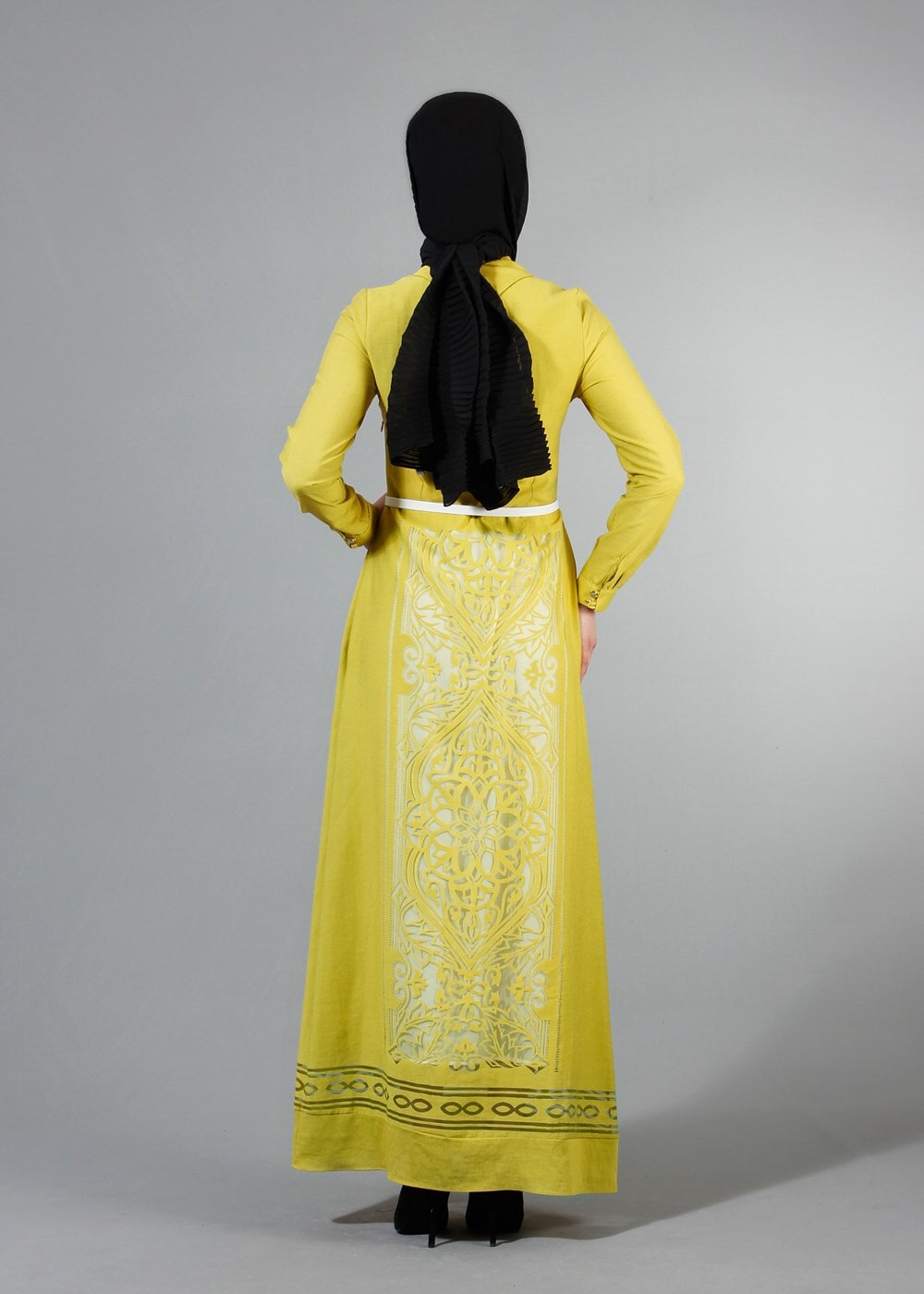 Vêtements hijab VERT T 4695 Puane Lazer Kesim Elbise