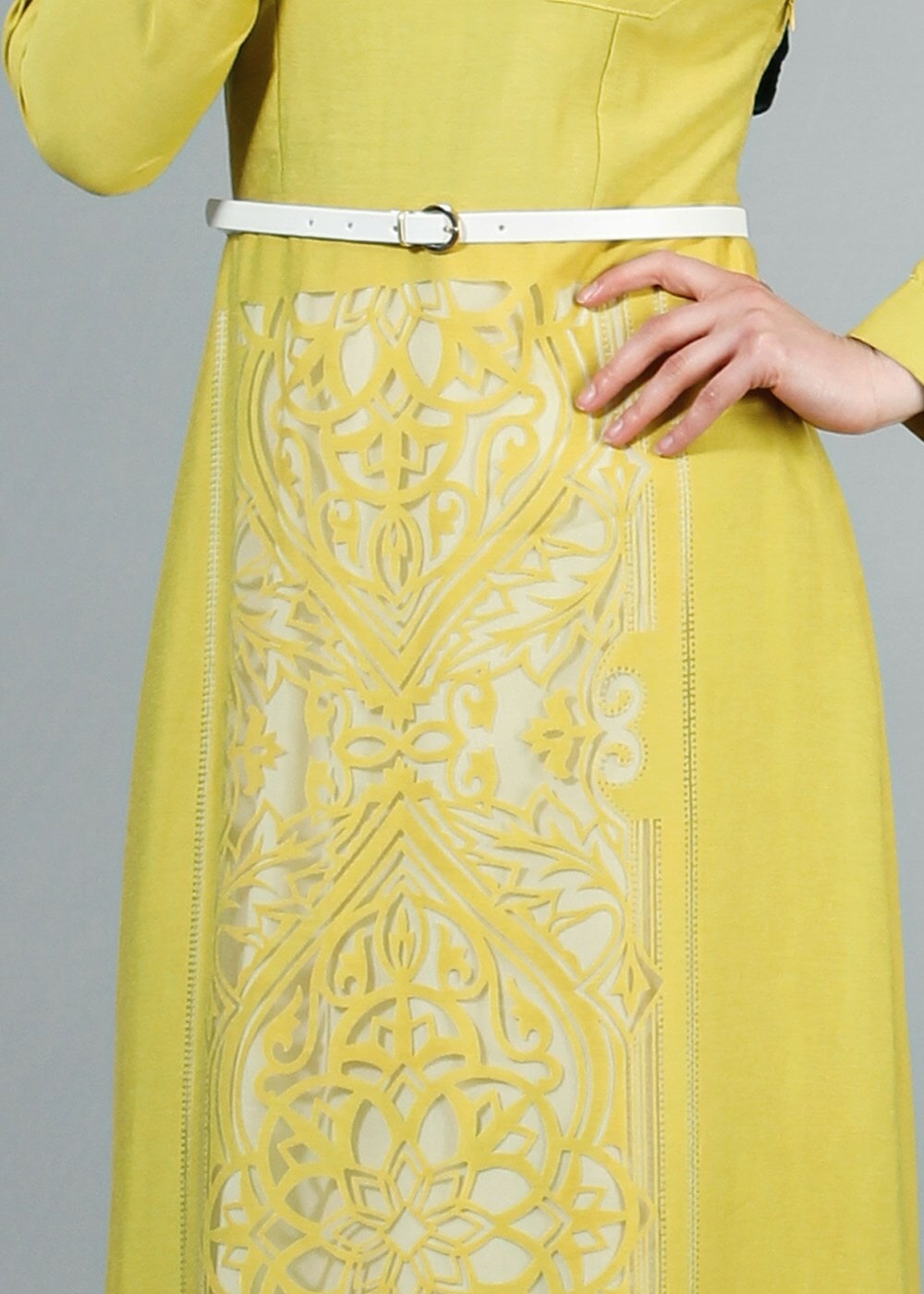 Vêtements hijab VERT T 4695 Puane Lazer Kesim Elbise