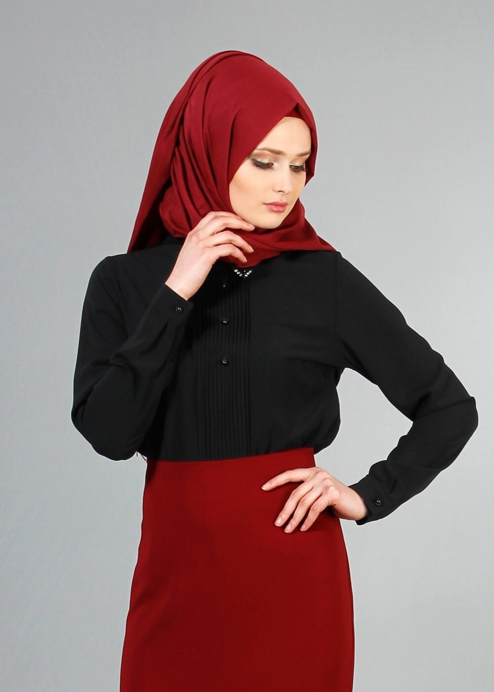 Vêtements hijab NOIR BLOUSE DÉTAILS PERLES 8725