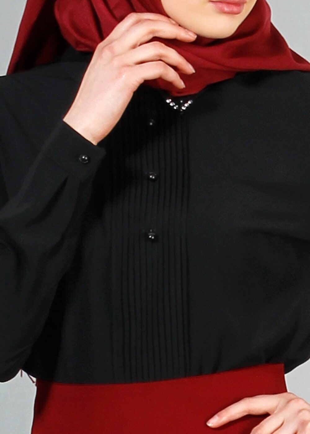 Vêtements hijab NOIR BLOUSE DÉTAILS PERLES 8725