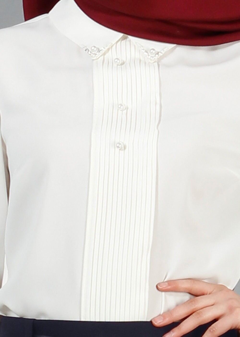 Vêtements hijab ÉCRU BLOUSE DÉTAILS PERLES 8725