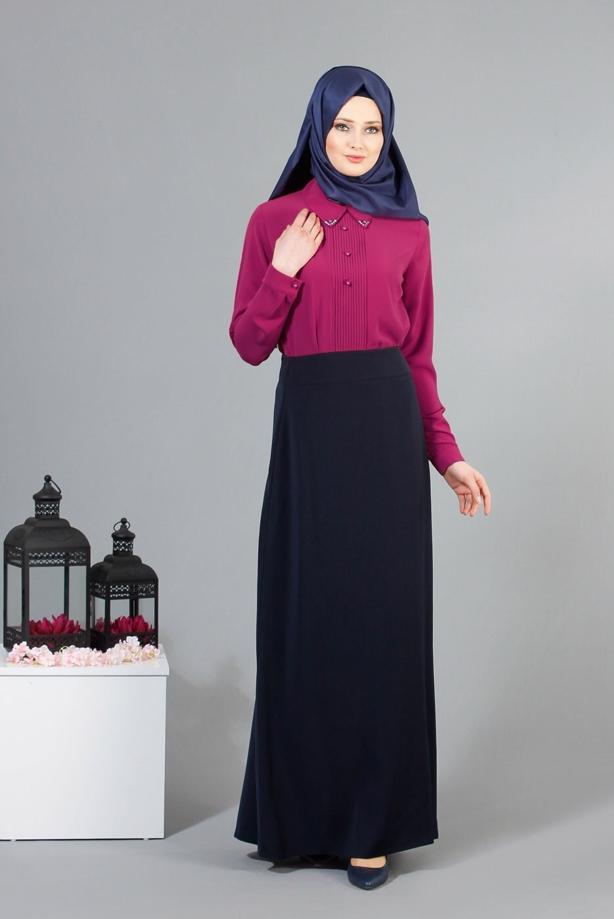 Tesettür giyim FUŞYA İNCİ DETAYLI BLUZ 8725  - TRENDTESETTÜR