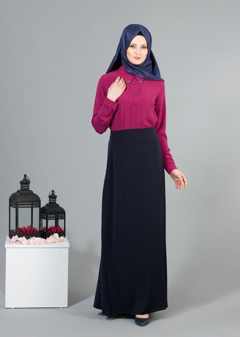 Vêtements hijab FUCHSIA BLOUSE DÉTAILS PERLES 8725