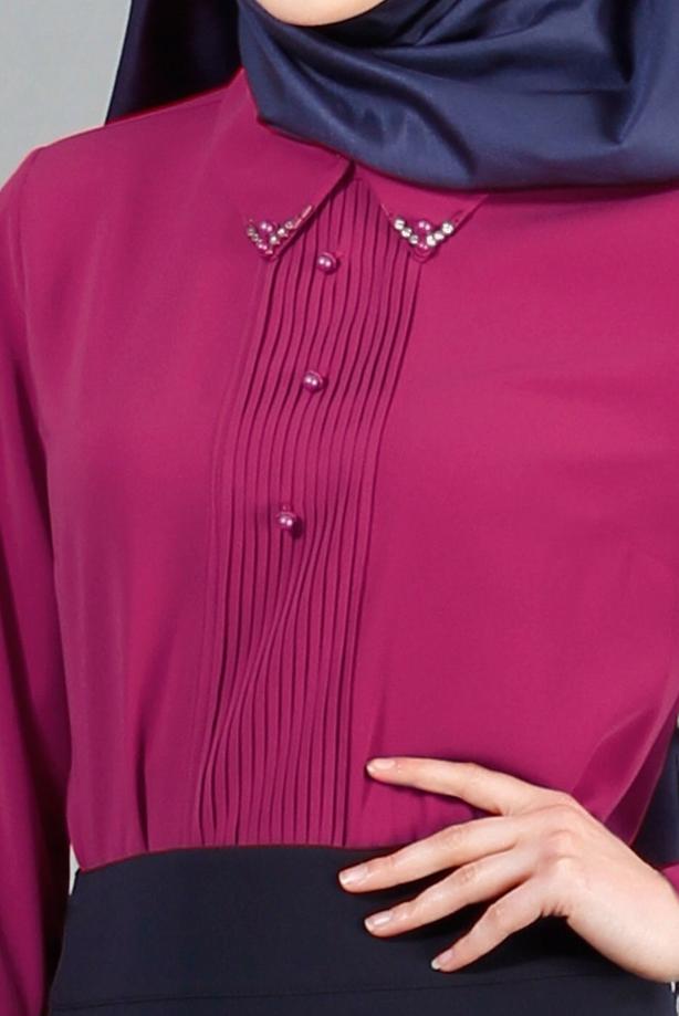 Tesettür giyim FUŞYA İNCİ DETAYLI BLUZ 8725  - TRENDTESETTÜR