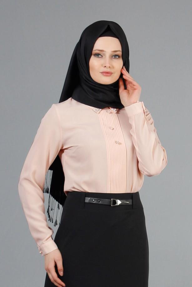 Vêtements hijab  PEARL DETAIL BLOUSE 8725  - TRENDTESETTÜR