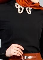 Vêtements hijab NOIR BLOUSE COL BRODÉ 8728