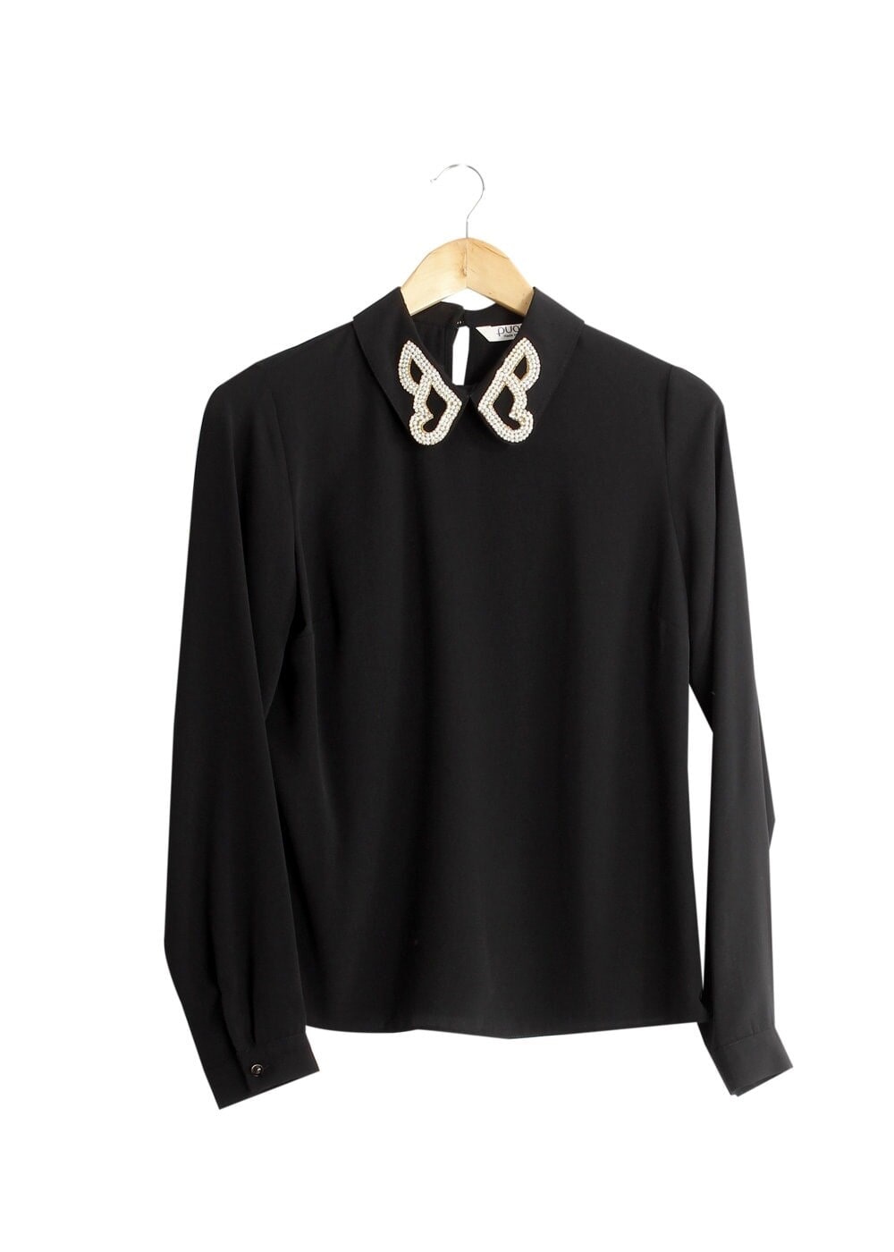 Vêtements hijab NOIR BLOUSE COL BRODÉ 8728