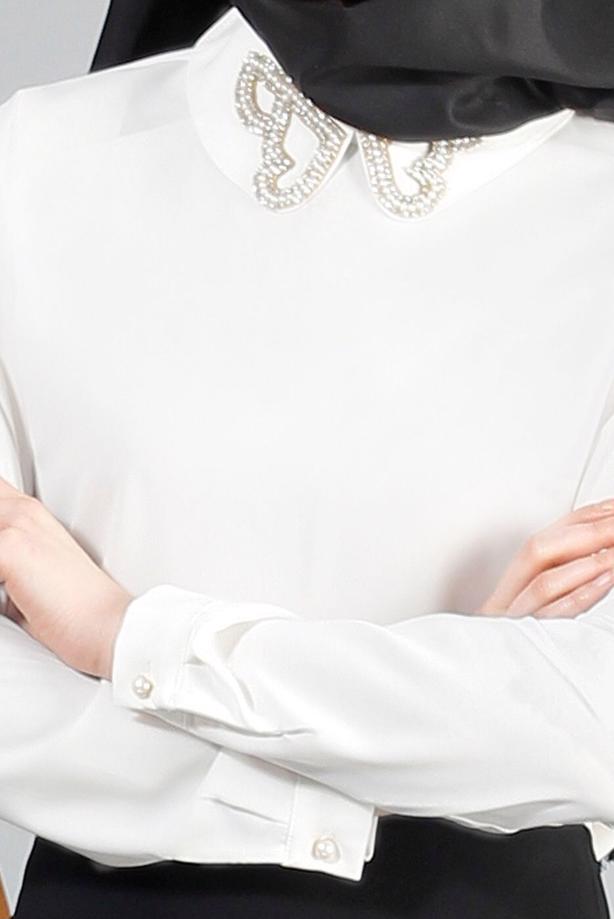 Vêtements hijab  COLLAR EMBROIDERED BLOUSE 8728  - TRENDTESETTÜR