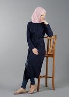 Vêtements hijab BLEU MARINE T 8736 Puane Gizli Düğmeli Cepli Tunik