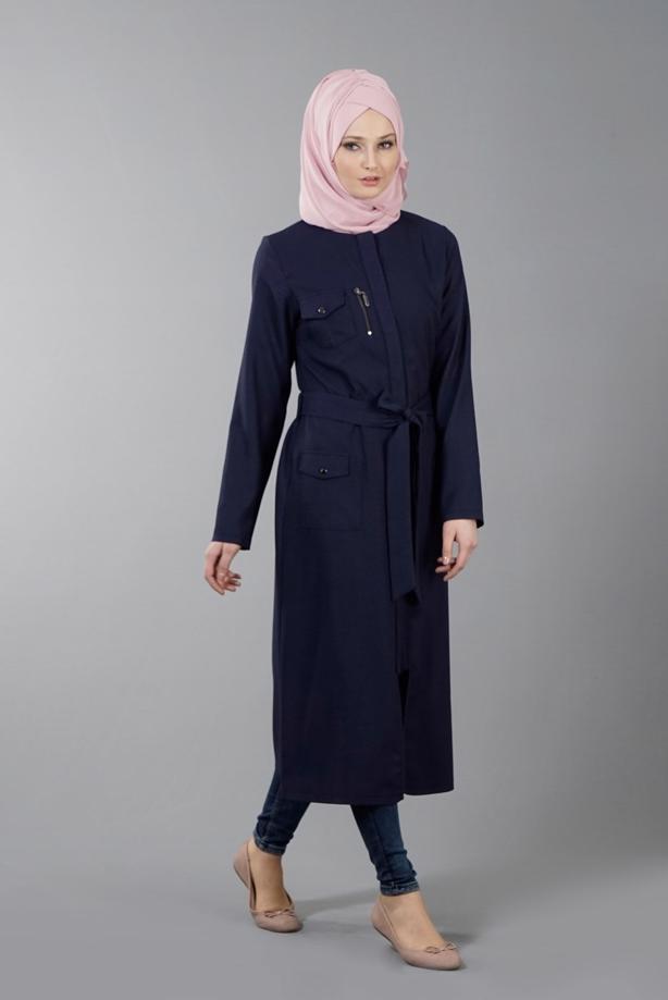 Vêtements hijab  T 8736 Puane Gizli Düğmeli Cepli Tunik - TRENDTESETTÜR