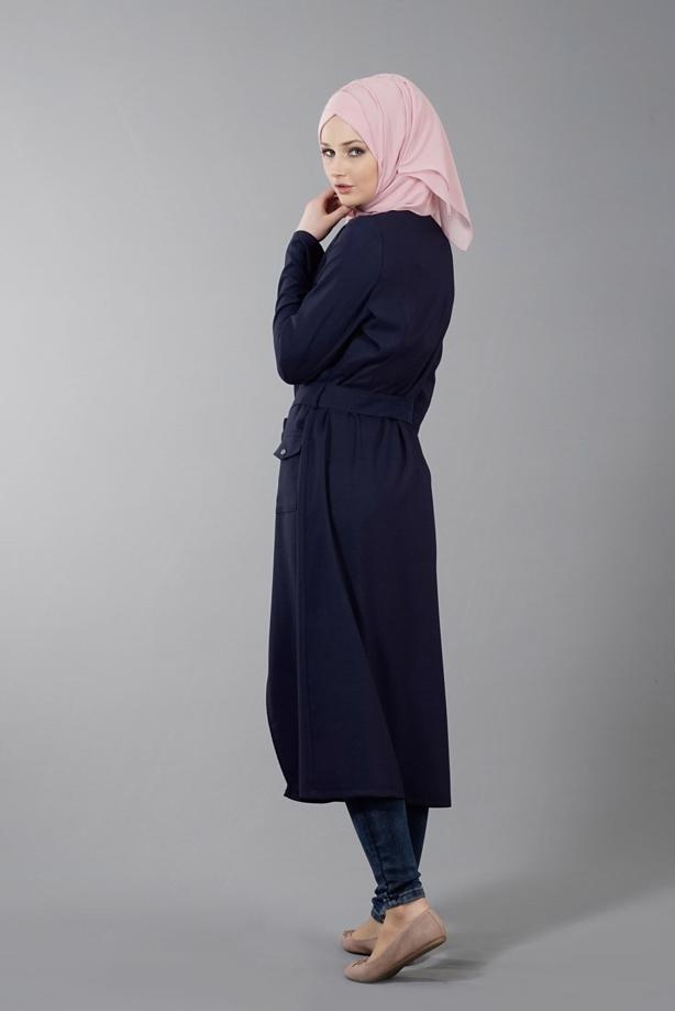 Vêtements hijab  T 8736 Puane Gizli Düğmeli Cepli Tunik - TRENDTESETTÜR