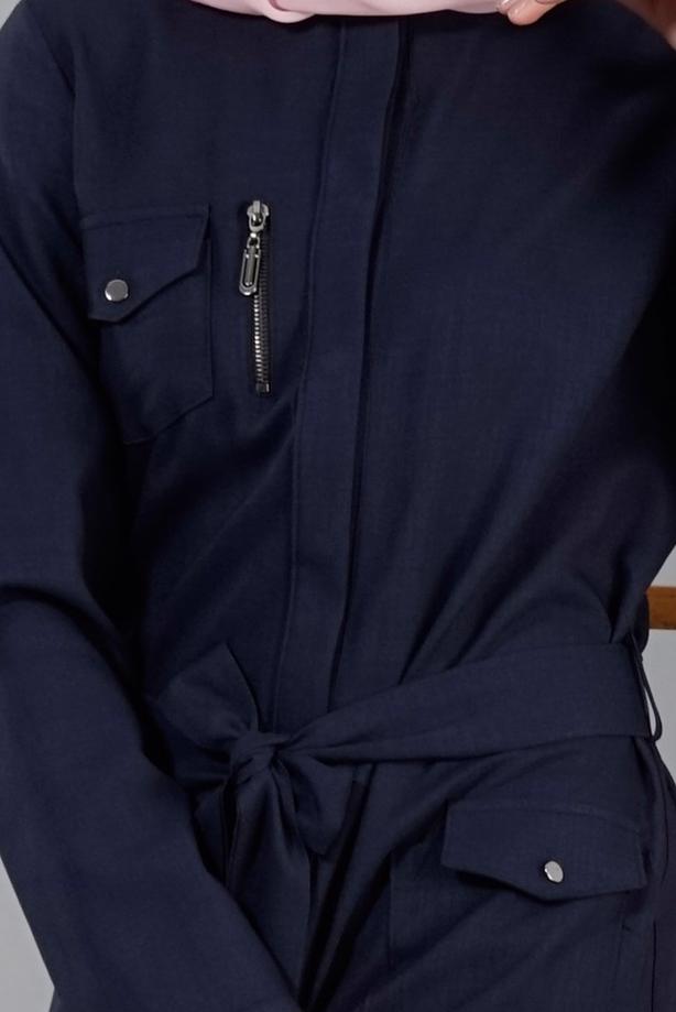 Vêtements hijab  T 8736 Puane Gizli Düğmeli Cepli Tunik - TRENDTESETTÜR