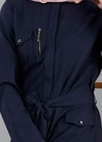 Vêtements hijab BLEU MARINE T 8736 Puane Gizli Düğmeli Cepli Tunik