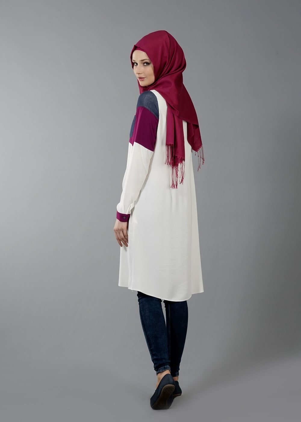 Vêtements hijab FUCHSIA T 8737 Puane  Erkek Yaka Düğmeli Tunik