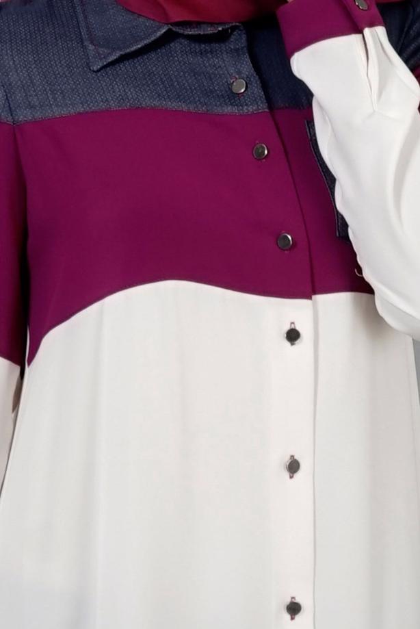 Vêtements hijab  T 8737 Puane  Erkek Yaka Düğmeli Tunik - TRENDTESETTÜR