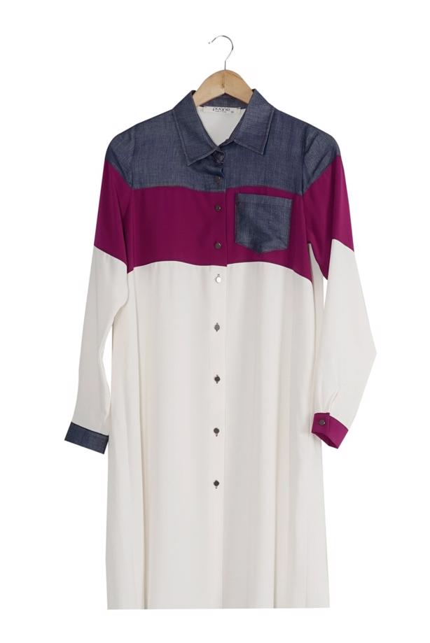 Vêtements hijab  T 8737 Puane  Erkek Yaka Düğmeli Tunik - TRENDTESETTÜR