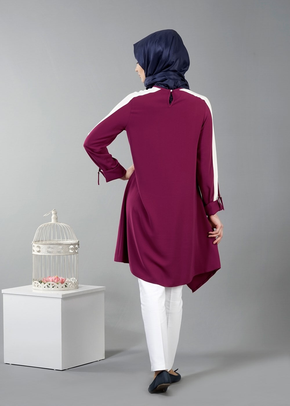 Vêtements hijab FUCHSIA T 8762 Puane Asimetrik Kesim Kolyeli Tunik