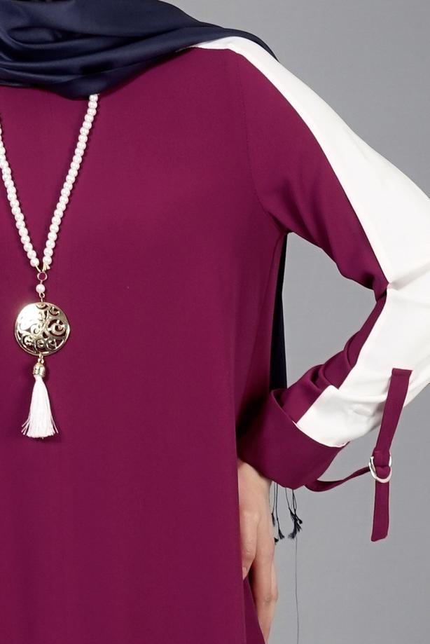 Vêtements hijab  T 8762 Puane Asimetrik Kesim Kolyeli Tunik - TRENDTESETTÜR