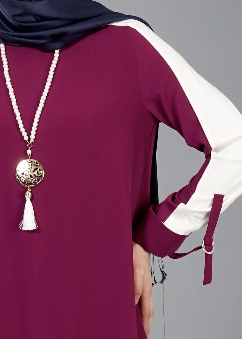 Vêtements hijab FUCHSIA T 8762 Puane Asimetrik Kesim Kolyeli Tunik