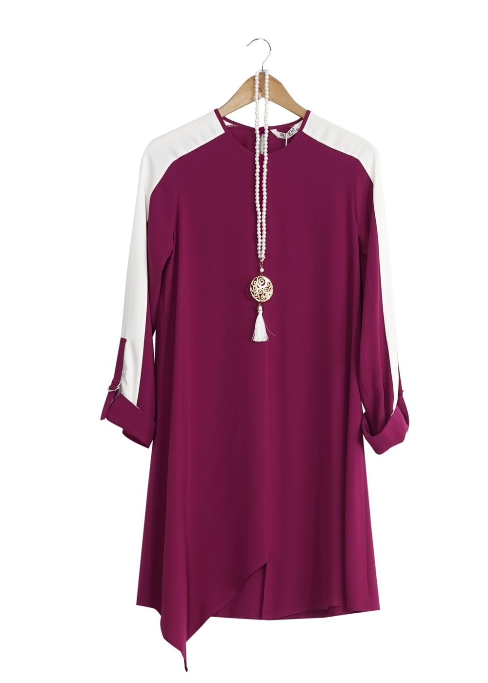 Vêtements hijab FUCHSIA T 8762 Puane Asimetrik Kesim Kolyeli Tunik