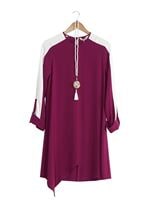 Vêtements hijab FUCHSIA T 8762 Puane Asimetrik Kesim Kolyeli Tunik
