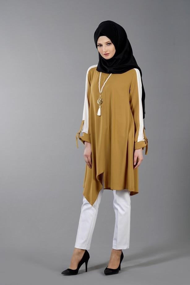 Vêtements hijab  T 8762 Puane Asimetrik Kesim Kolyeli Tunik - TRENDTESETTÜR