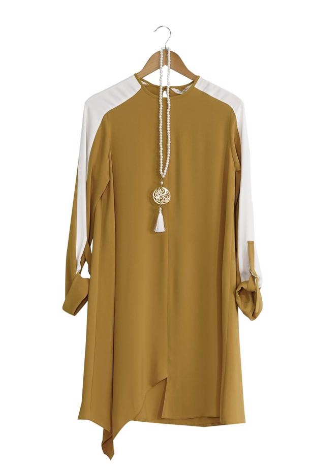 Vêtements hijab  T 8762 Puane Asimetrik Kesim Kolyeli Tunik - TRENDTESETTÜR