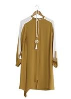 Vêtements hijab JAUNE T 8762 Puane Asimetrik Kesim Kolyeli Tunik