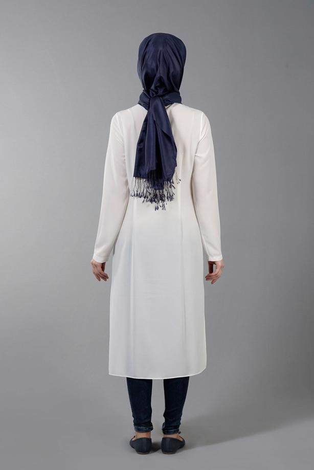 Vêtements hijab  T 8773 Puane  Kabartma Desen Düğmeli Tunik - TRENDTESETTÜR