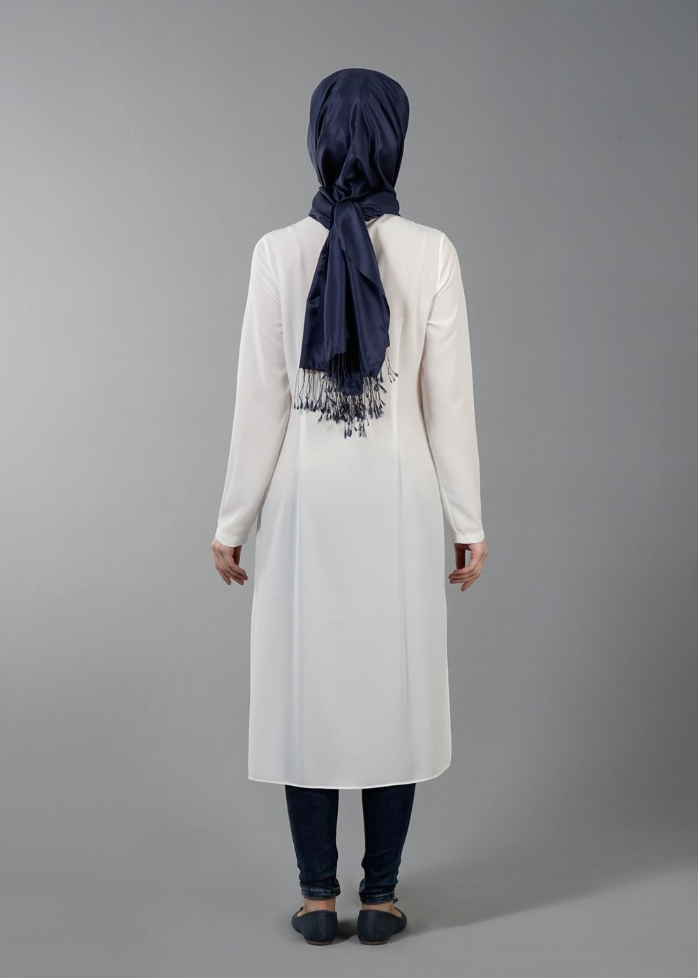 Hijab clothing BLACK T 8773 Puane  Kabartma Desen Düğmeli Tunik