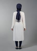 Vêtements hijab NOIR T 8773 Puane  Kabartma Desen Düğmeli Tunik