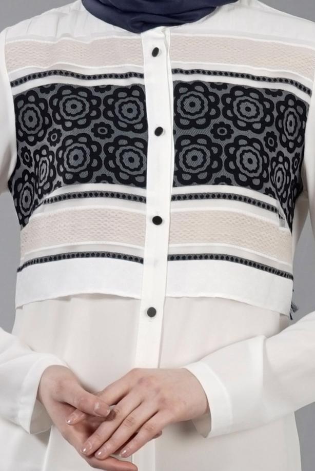 Vêtements hijab  T 8773 Puane  Kabartma Desen Düğmeli Tunik - TRENDTESETTÜR