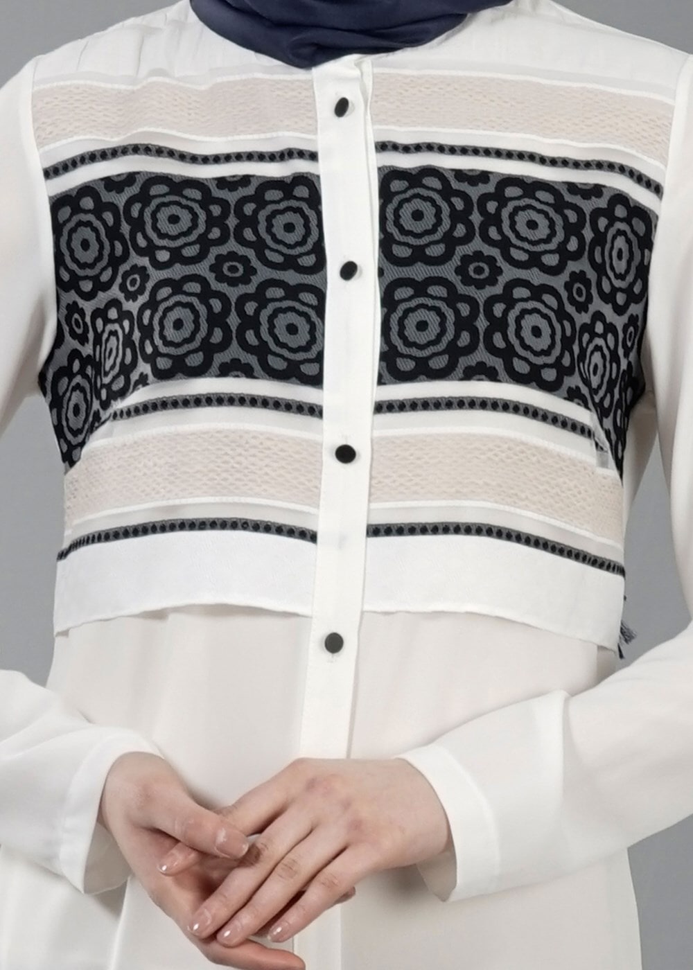 Vêtements hijab NOIR T 8773 Puane  Kabartma Desen Düğmeli Tunik