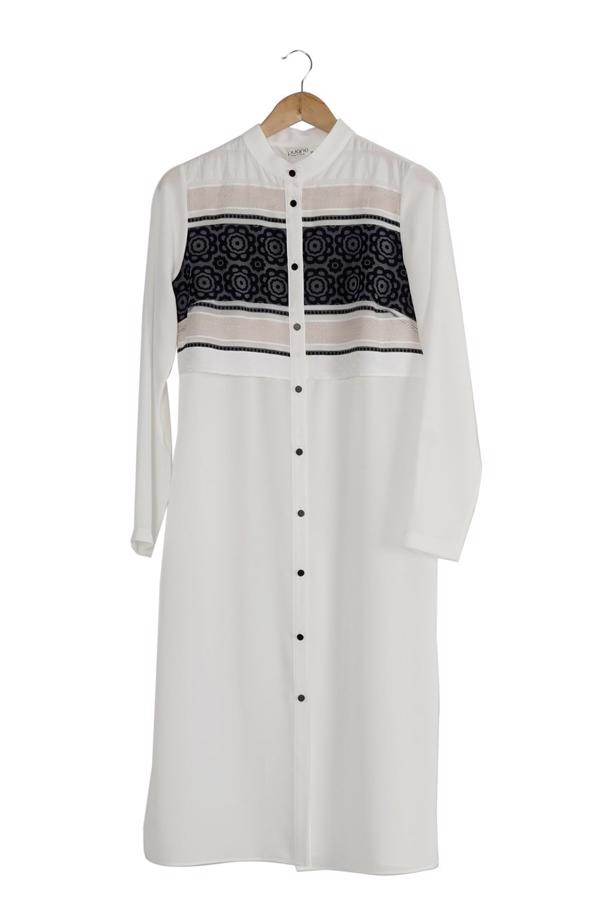 Vêtements hijab  T 8773 Puane  Kabartma Desen Düğmeli Tunik - TRENDTESETTÜR