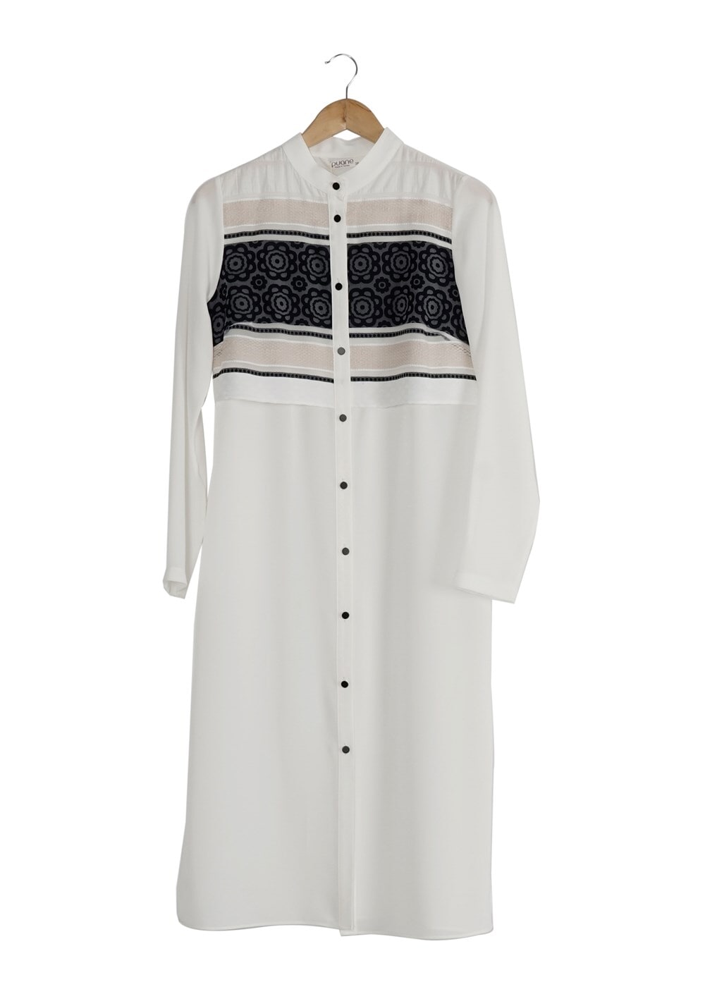 Vêtements hijab NOIR T 8773 Puane  Kabartma Desen Düğmeli Tunik