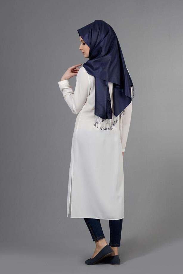 Vêtements hijab  T 8773 Puane  Kabartma Desen Düğmeli Tunik - TRENDTESETTÜR