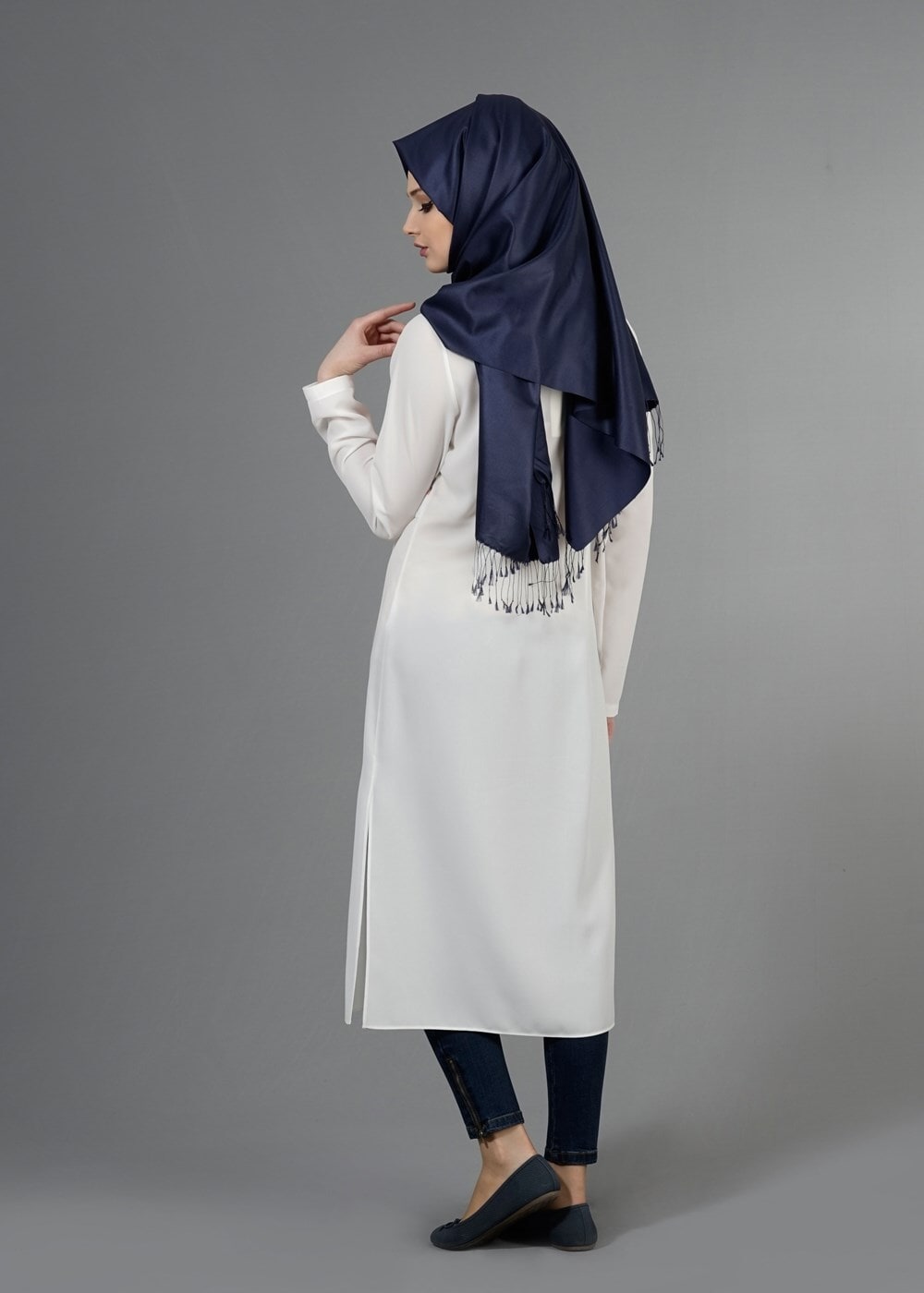 Vêtements hijab POUDRE T 8773 Puane  Kabartma Desen Düğmeli Tunik