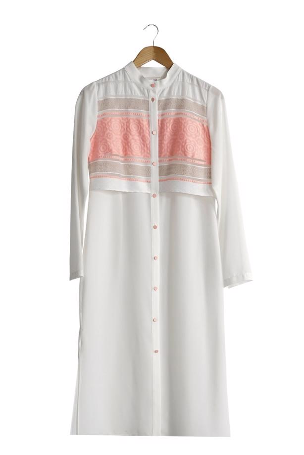 Vêtements hijab  T 8773 Puane  Kabartma Desen Düğmeli Tunik - TRENDTESETTÜR