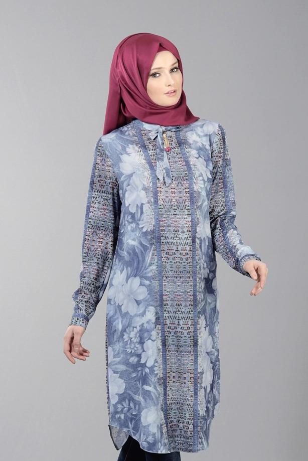 Vêtements hijab  T 8778 Puane  Dijital Baskılı Tunik - TRENDTESETTÜR