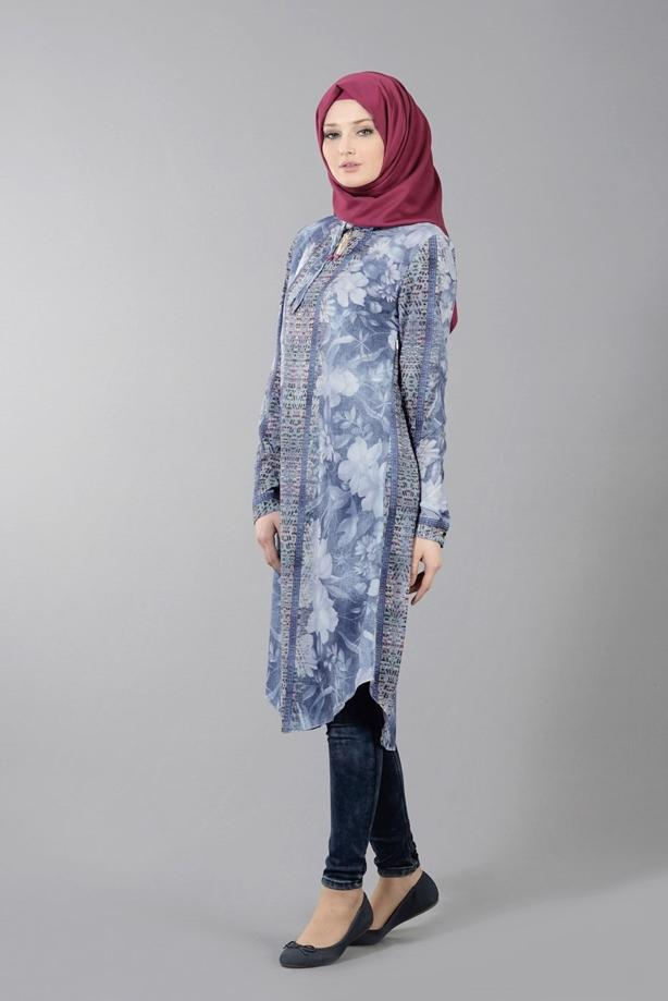 Vêtements hijab  T 8778 Puane  Dijital Baskılı Tunik - TRENDTESETTÜR