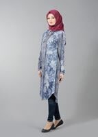 Vêtements hijab BLEU T 8778 Puane  Dijital Baskılı Tunik