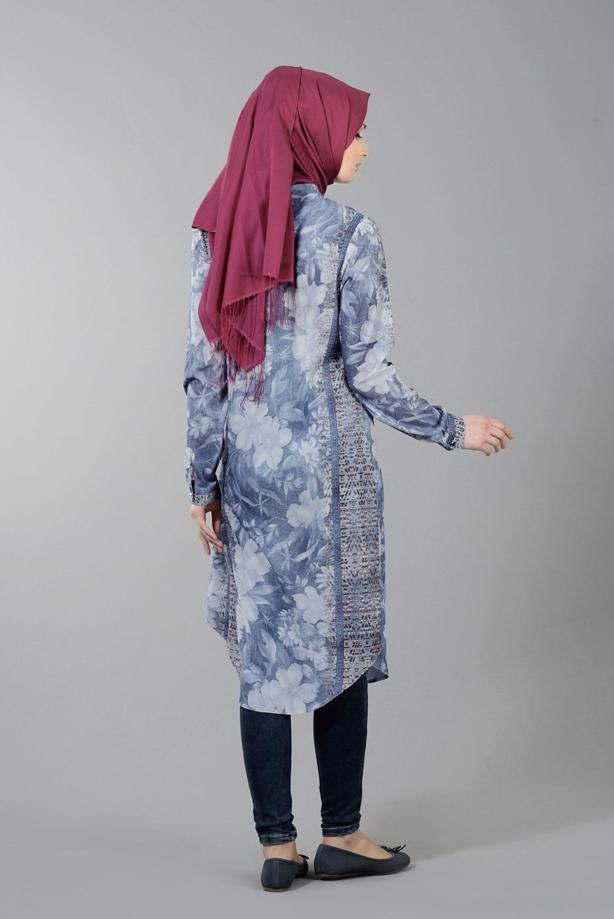 Vêtements hijab  T 8778 Puane  Dijital Baskılı Tunik - TRENDTESETTÜR