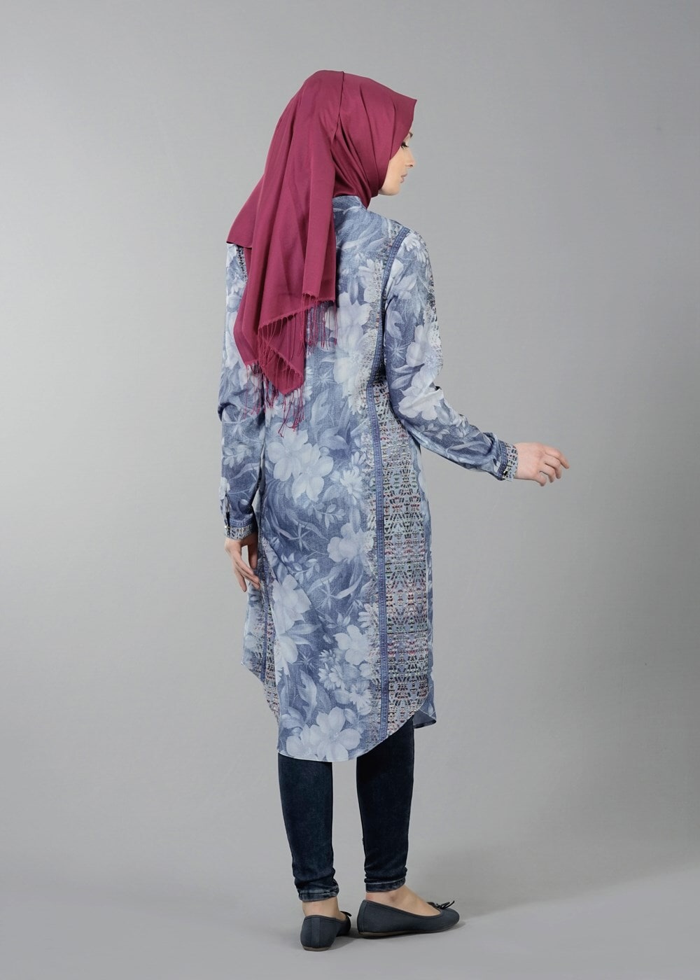 Vêtements hijab BLEU T 8778 Puane  Dijital Baskılı Tunik