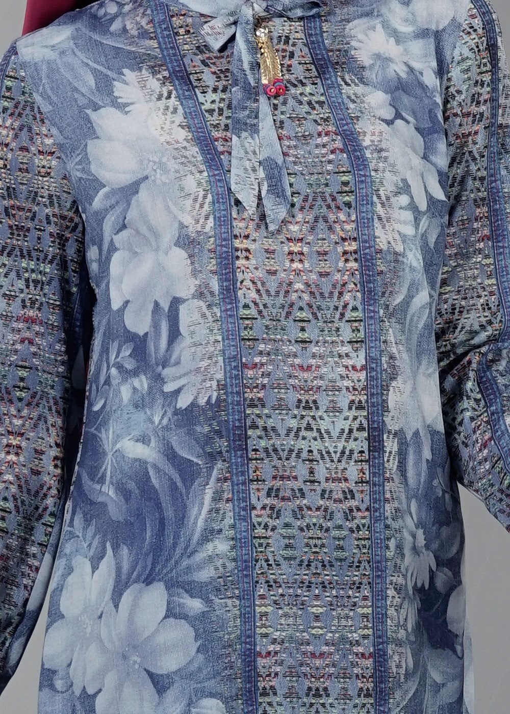 Vêtements hijab BLEU T 8778 Puane  Dijital Baskılı Tunik