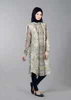 Vêtements hijab VERT T 8778 Puane  Dijital Baskılı Tunik
